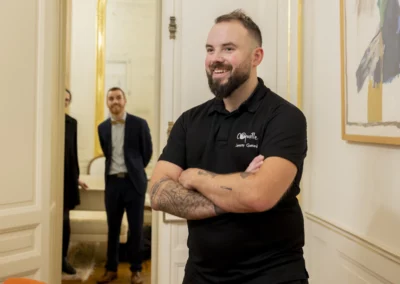 Le sourire du chef Jérémy Guénard, du restaurant rennais La Coquille, venu saluer ses convives à l’invitation du président Loïg Chesnais-Girard sous le regard d’Erwan Huet, le maître d’hôtel. Délicieusement vôtre !